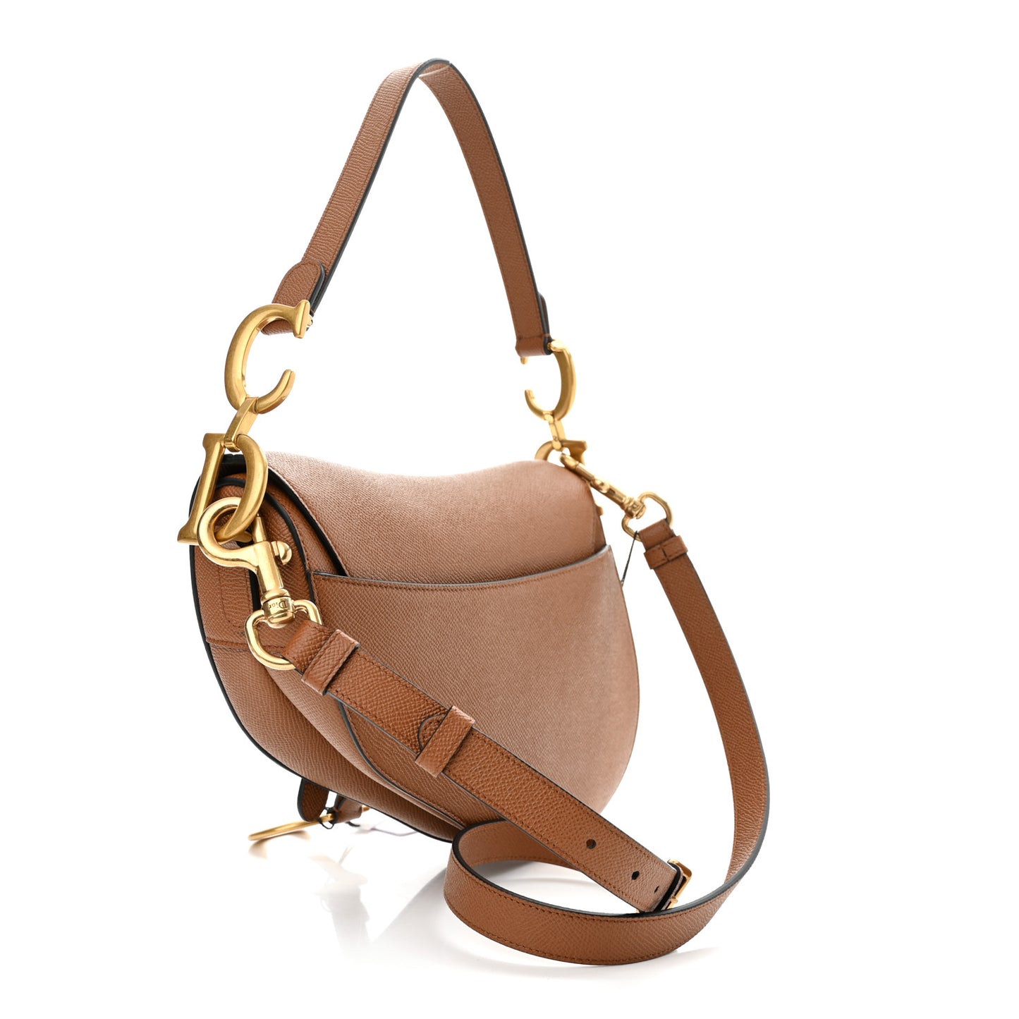 Grained Calfskin Saddle Bag With Strap Camello