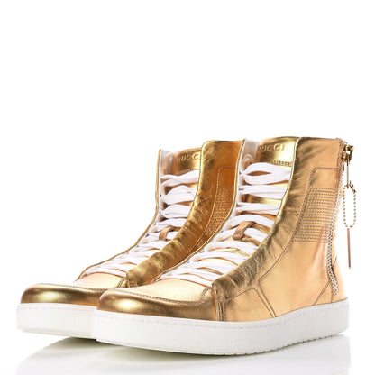 Gucci Metallic Nappa Silk Mens Dog Tag High Top Sneakers 7.5 Oro 3 of 9