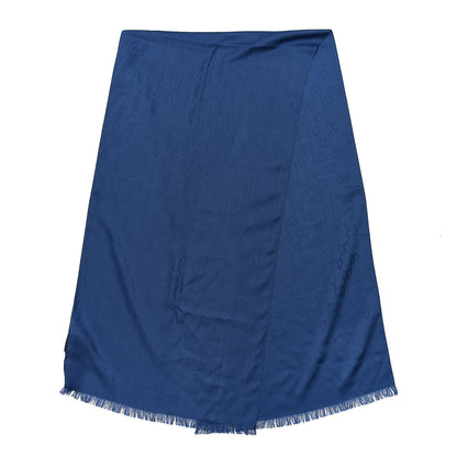 Gucci Wool Silk Jacquard Monogram Scarf Blue 3 of 4