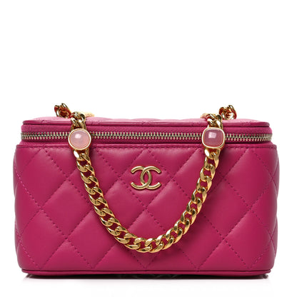 Chanel Lambskin Resin Quilted Vanity Case With Chain Fuchsia 1 of 11