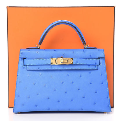 Hermes Ostrich Mini Kelly Sellier 20 Blueet 60 of 60