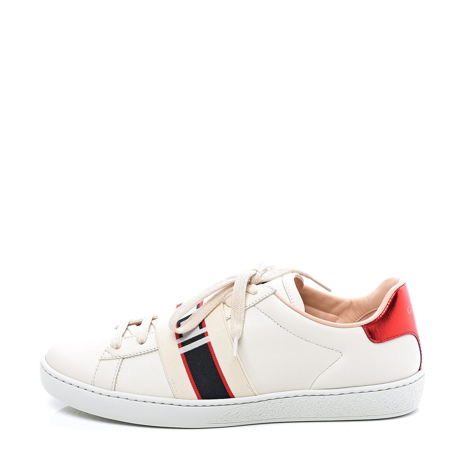Calfskin Stripe Womens New Ace Sneakers 36.5 New Mystic White Ecru Red Flame