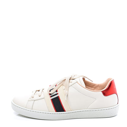 Gucci Calfskin Stripe Womens New Ace Sneakers 36.5 New Mystic White Ecru Red Flame 1 of 12