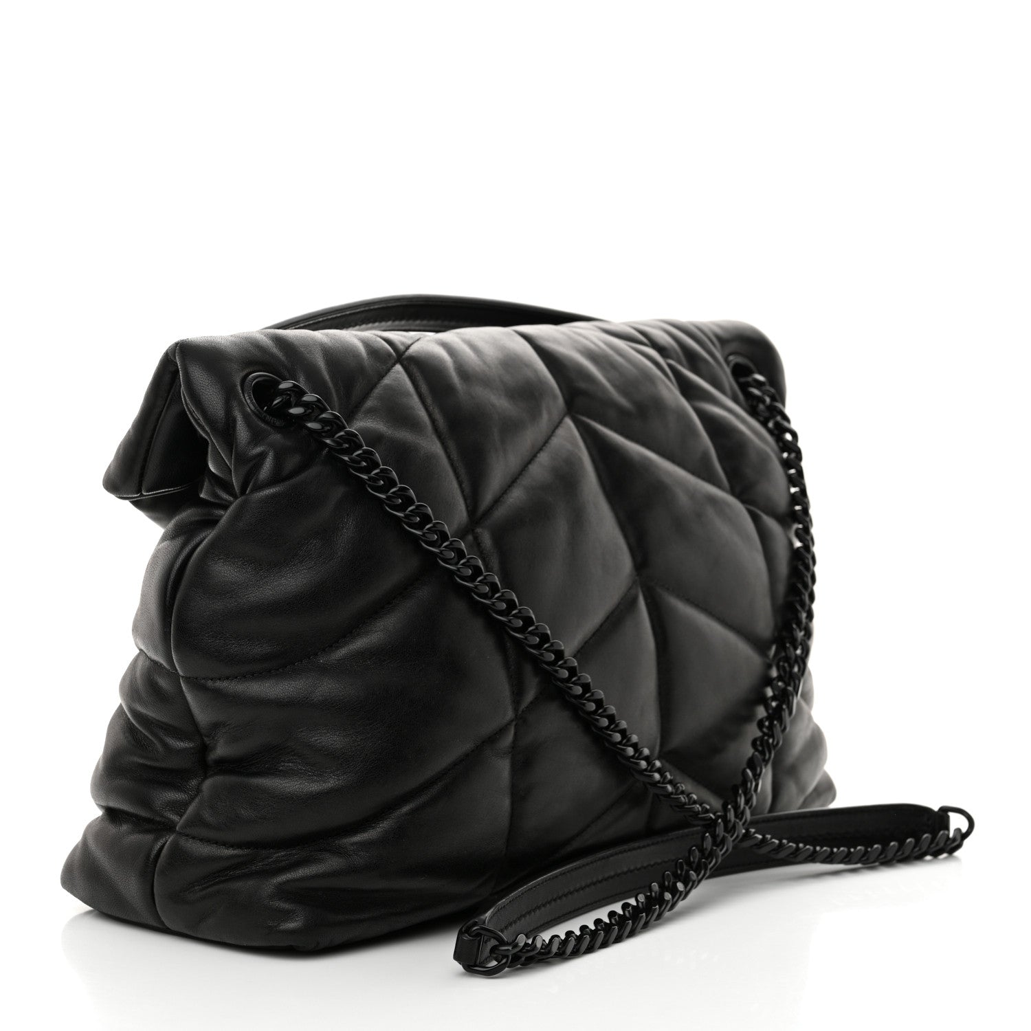 Saint Laurent Lambskin Quilted Monogram Monochrome Medium Loulou Puffer Chain Satchel Black 3 of 11
