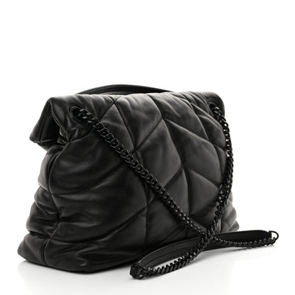 Saint Laurent Lambskin Quilted Monogram Monochrome Medium Loulou Puffer Chain Satchel Black 3 of 11
