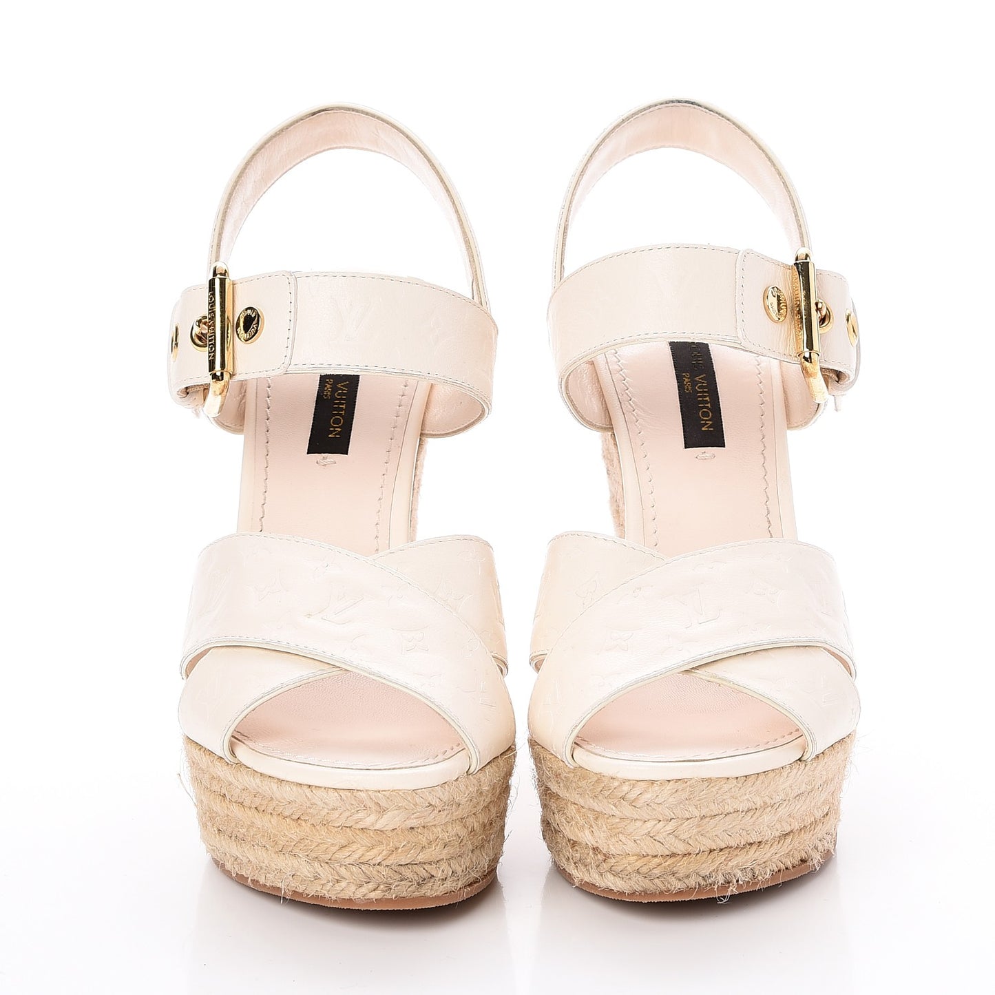 Calfskin Monogram Espadrille Wedge Sandals 35 White