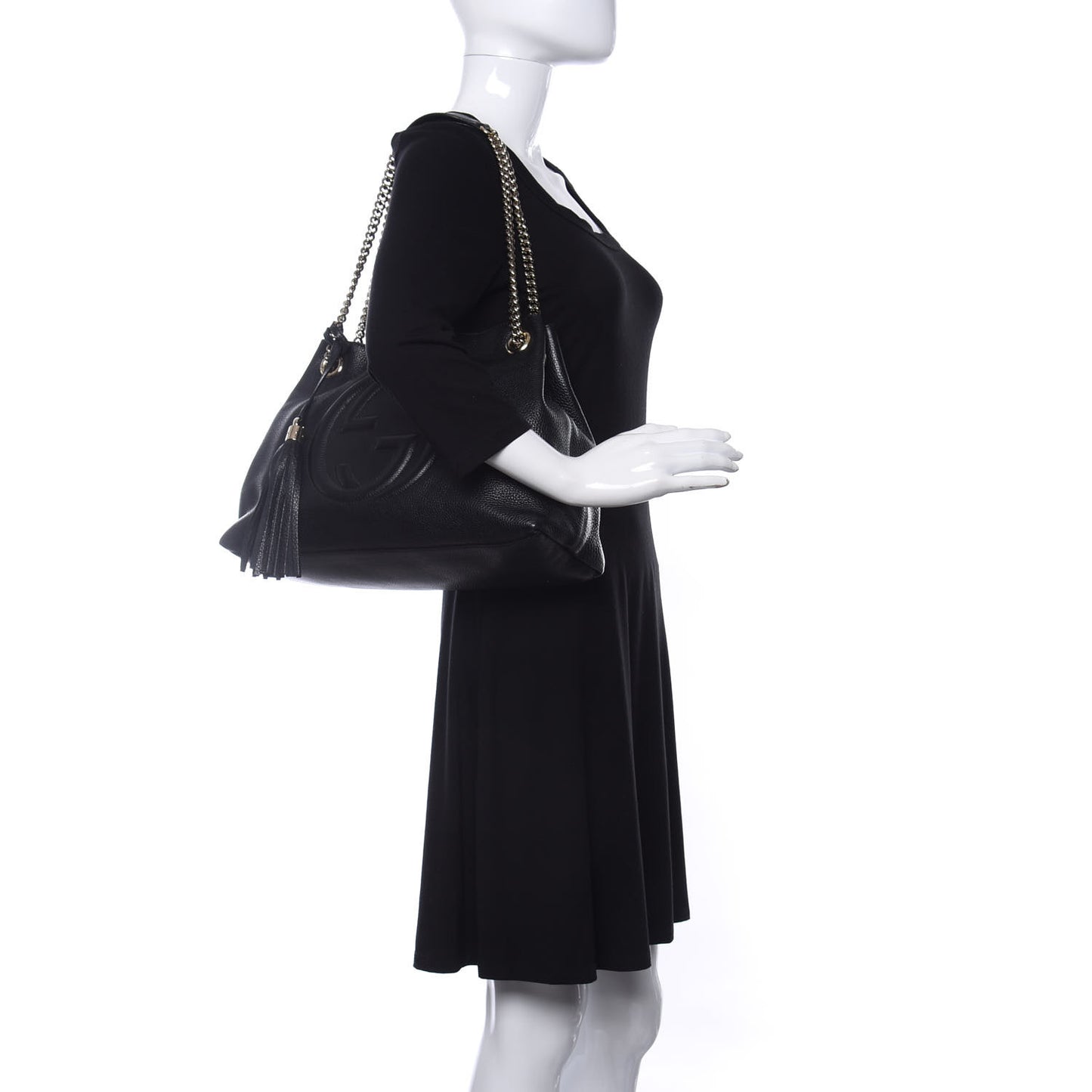 Pebbled Calfskin Medium Soho Chain Shoulder Bag Black