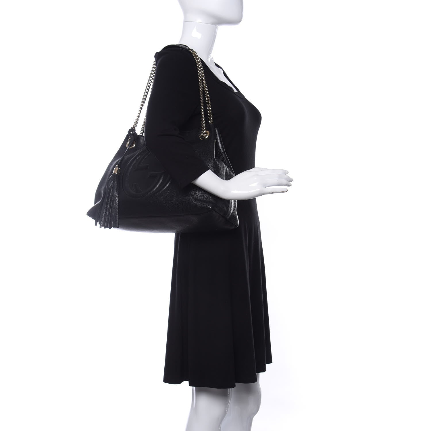 Gucci Pebbled Calfskin Medium Soho Chain Shoulder Bag Black 2 of 9