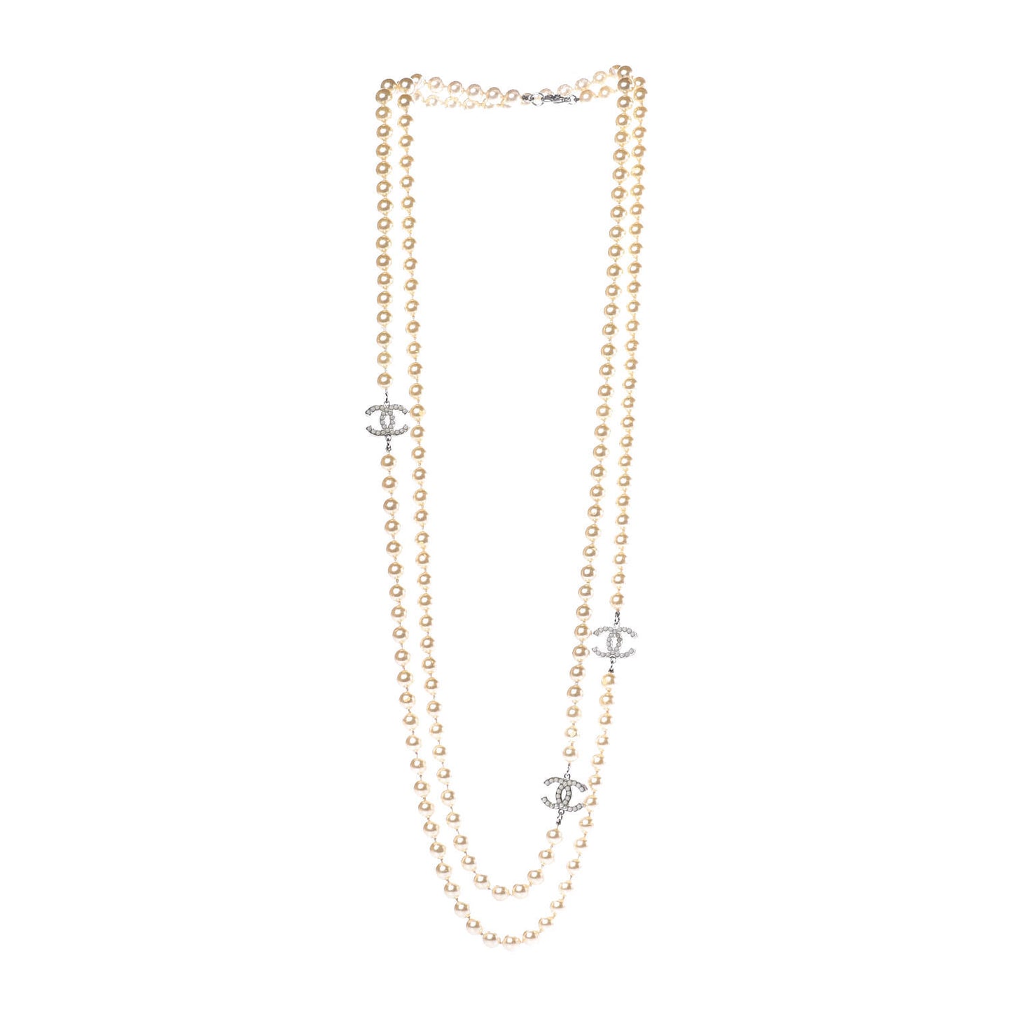 Pearl CC Long Necklace Light Gold