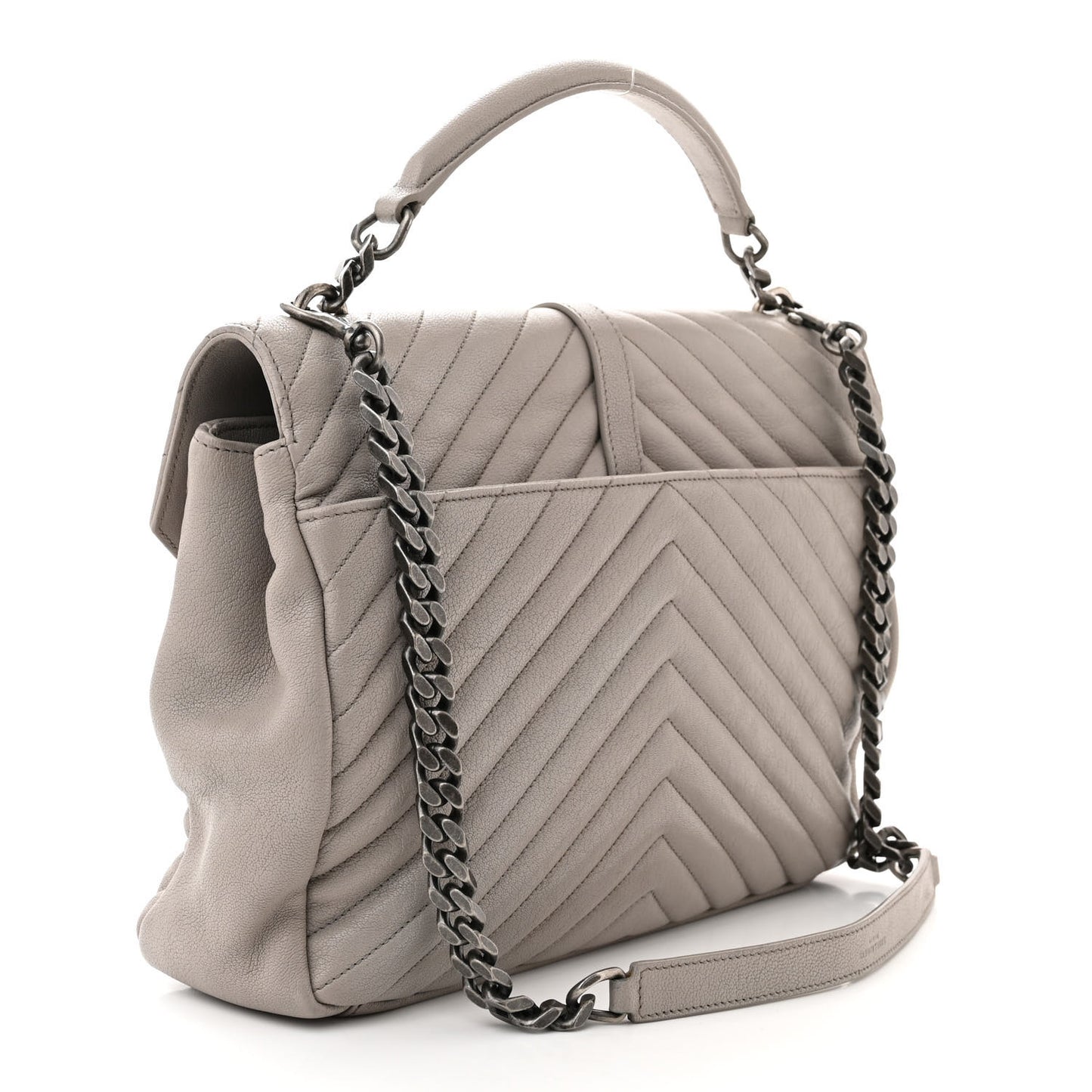 Sheepskin Matelasse Large Monogram College Satchel Light Grey