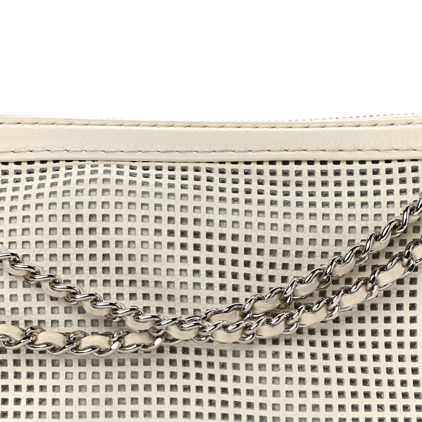 Caviar Perforated Pulley Shoulder Bag White