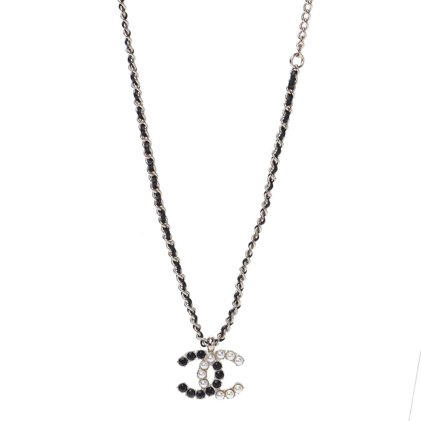 Lambskin Resin Pearl Dazzling Domino Short Necklace Gold Black