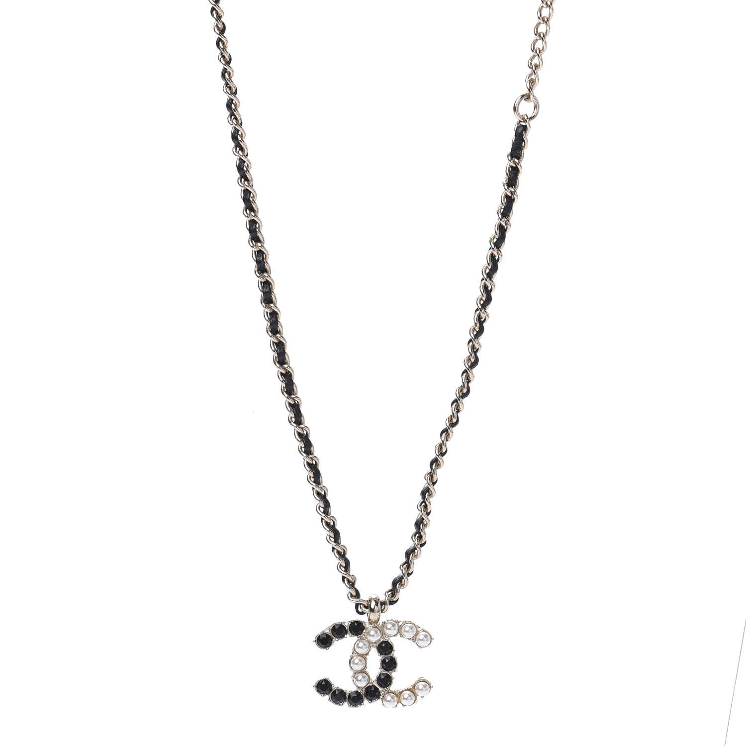 Chanel Lambskin Resin Pearl Dazzling Domino Short Necklace Gold Black 1 of 4