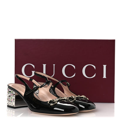 Gucci Vernice Crystal Horsebit Charlotte 42mm Slingback Pumps 37 Black Multicolor 14 of 14