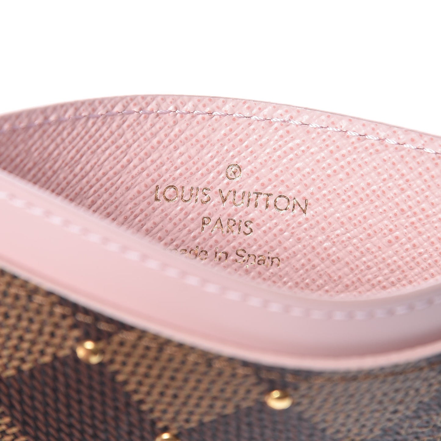 Damier Ebene Studded Card Holder Rose Ballerine