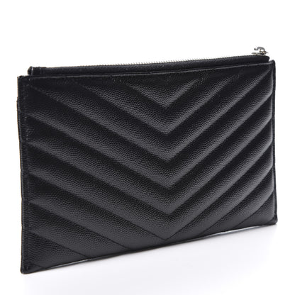 Saint Laurent Grain De Poudre Chevron Monogram Bill Pouch Black 2 of 9
