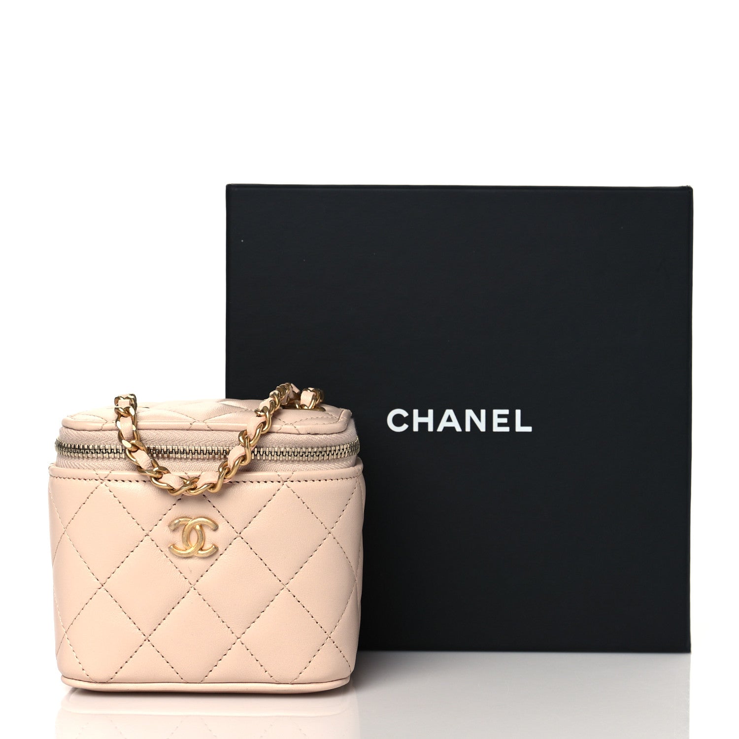 Chanel Lambskin Quilted Pearl Crush Mini Vanity Case With Chain Light Beige 11 of 11