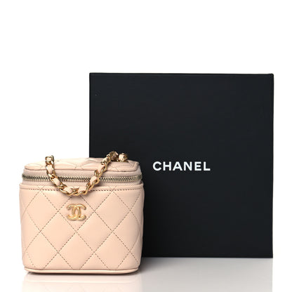 Chanel Lambskin Quilted Pearl Crush Mini Vanity Case With Chain Light Beige 11 of 11