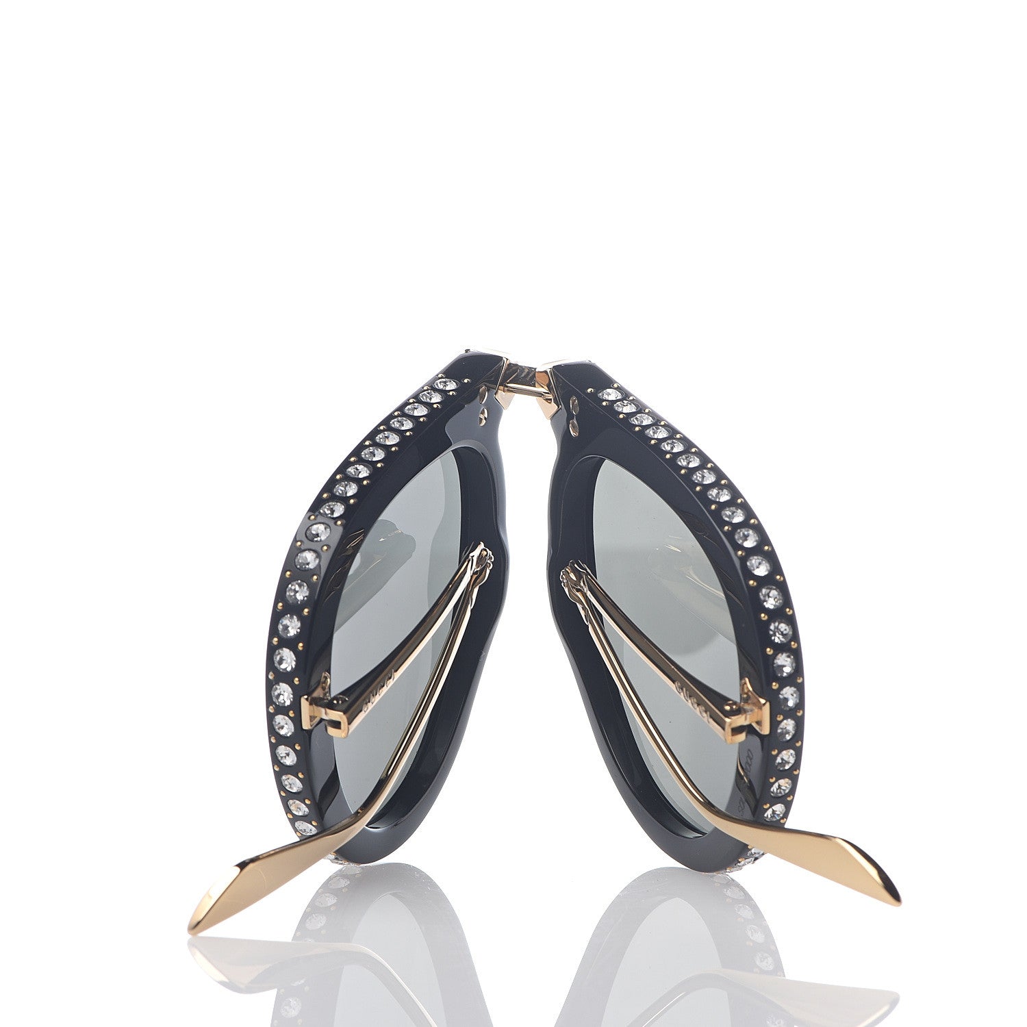 Gucci Acetate Crystal Foldable Aviator Sunglasses GG0307S Black 7 of 10