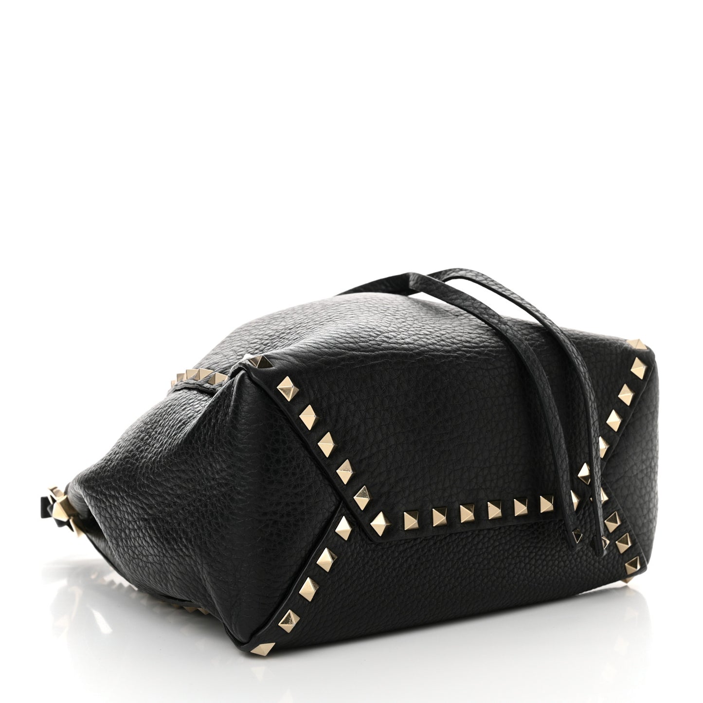 Grained Calfskin Rockstud Bucket Bag Black