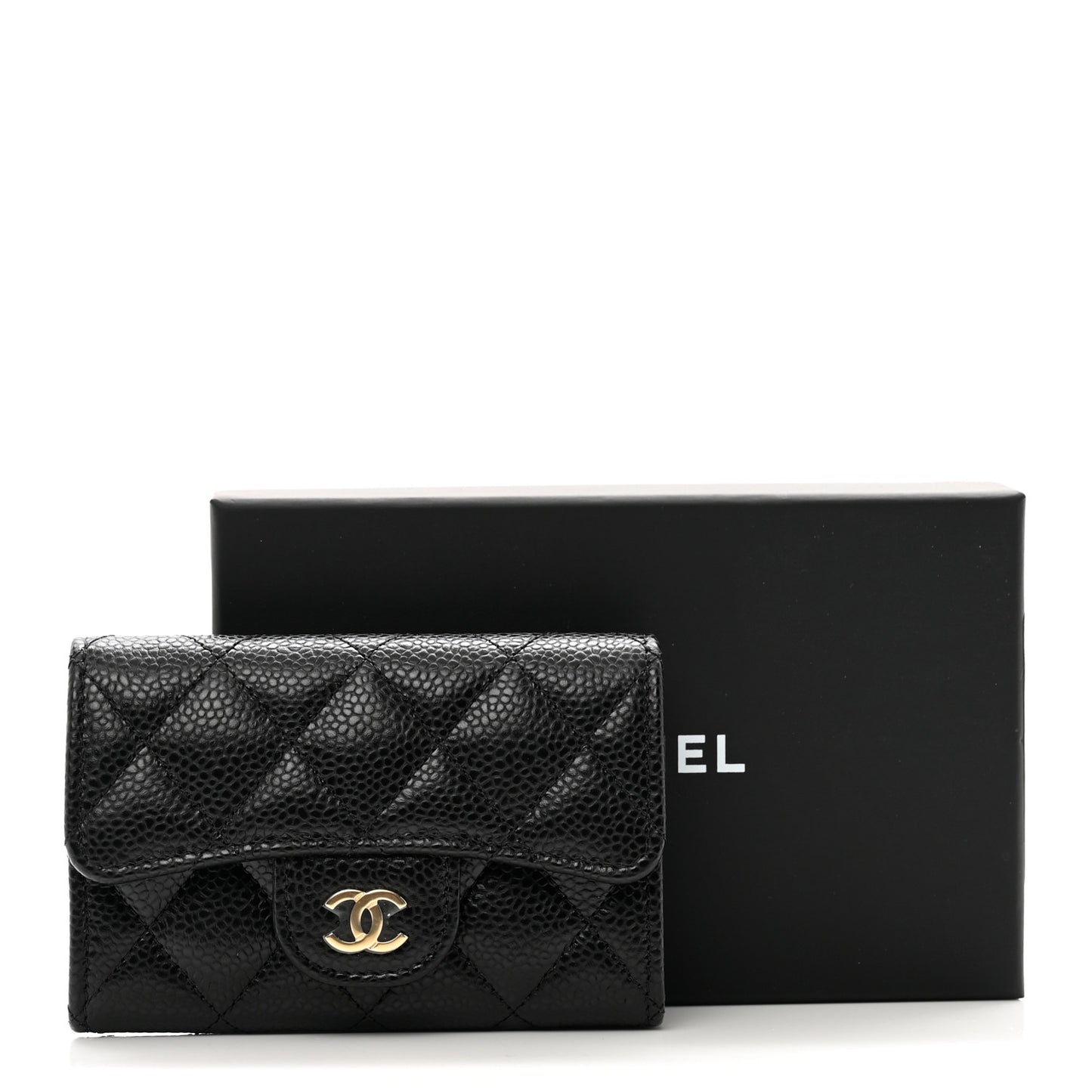 Caviar Quilted Flap Card Holder Wallet Black