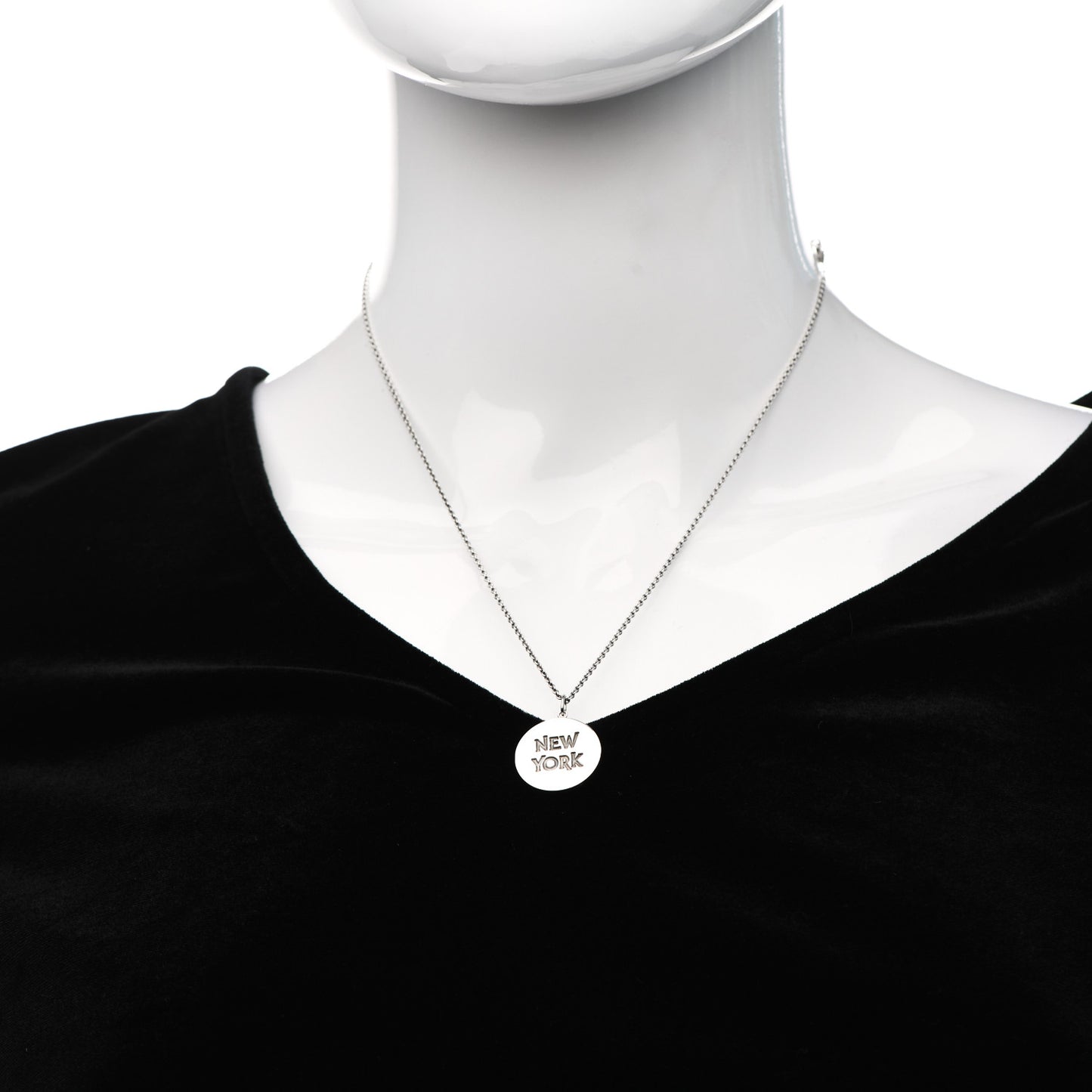 Sterling Silver New York Round Tag Necklace