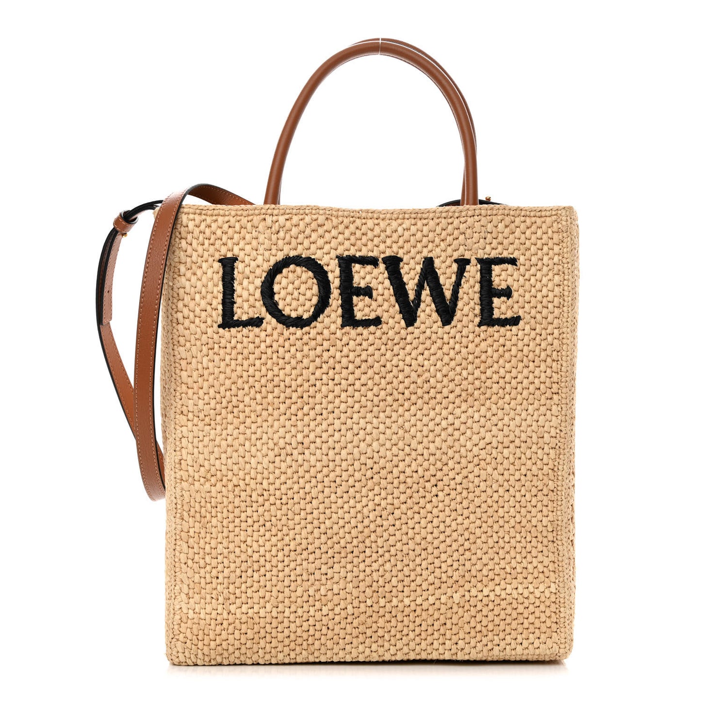 Raffia Calfskin Standard A4 Tote Bag Natural Black