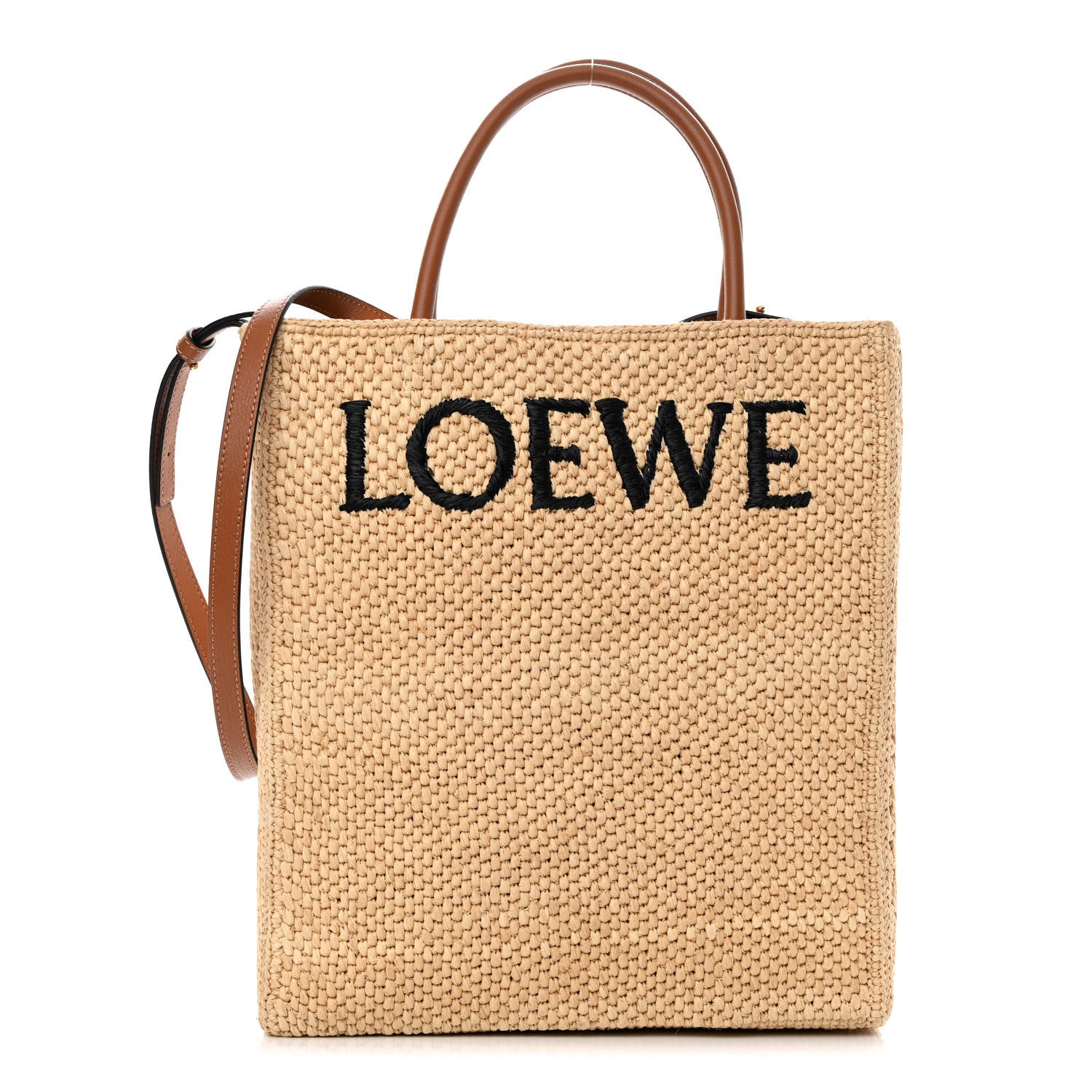 Loewe Raffia Calfskin Standard A4 Tote Bag Natural Black 1 of 9