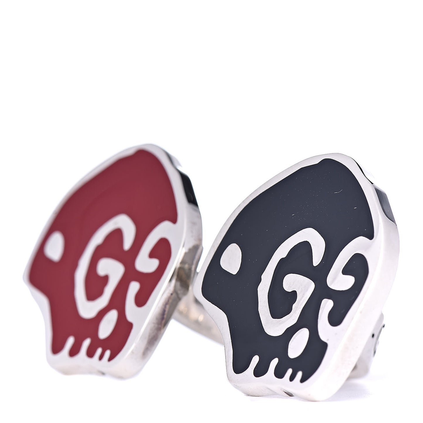 Sterling Silver Enamel GucciGhost Hamlet Skull Double Ring 61 9.5 Black Red