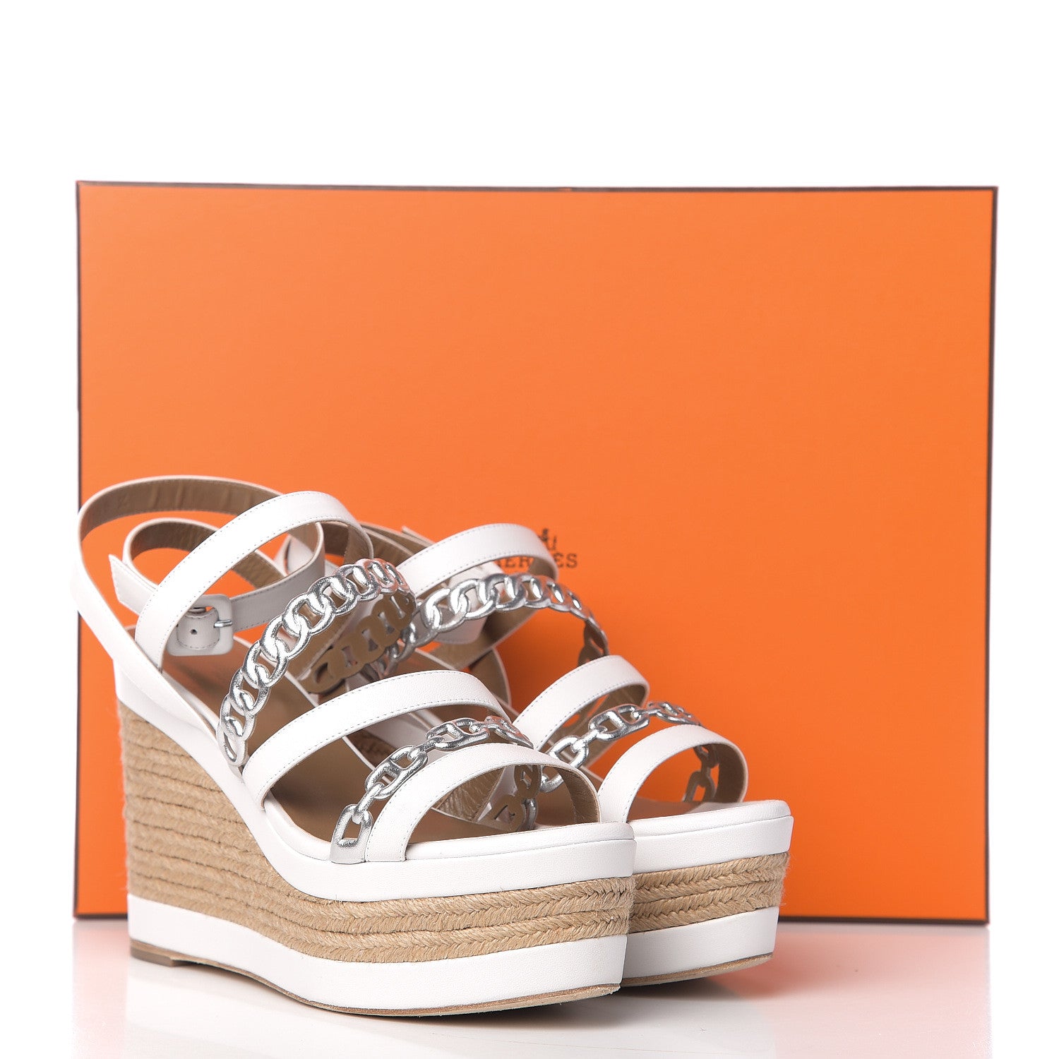Hermes Metallic Nappa Amarres Wedge Espadrille 40 White Gris Argente 10 of 10