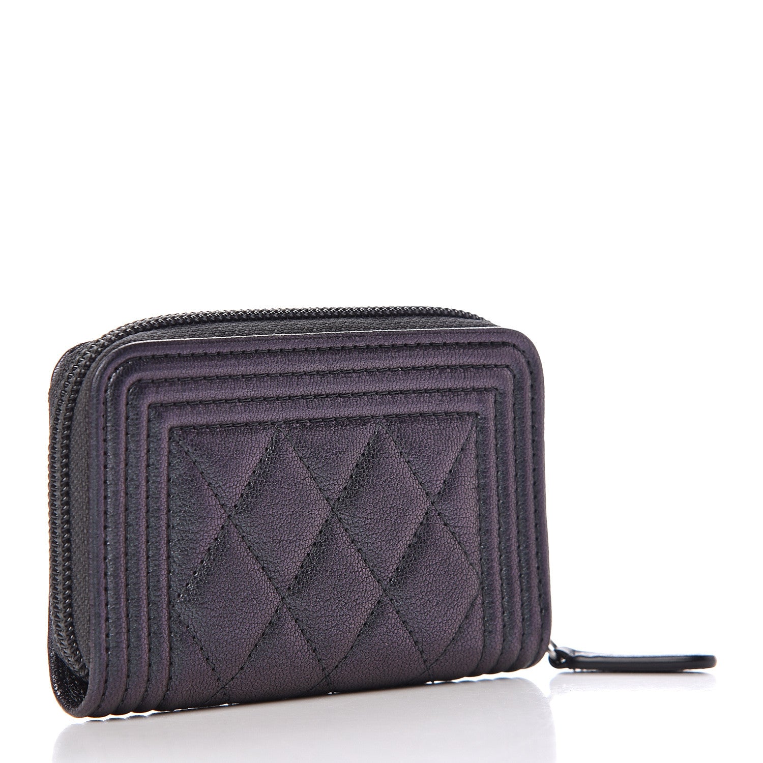 Chanel Iridescent Goatskin Quilted Boy Zip Around Coin Purse Wallet Black 3 of 8
