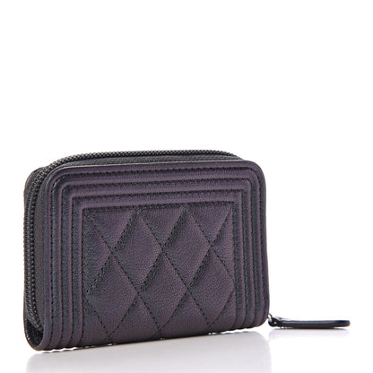 Chanel Iridescent Goatskin Quilted Boy Zip Around Coin Purse Wallet Black 3 of 8