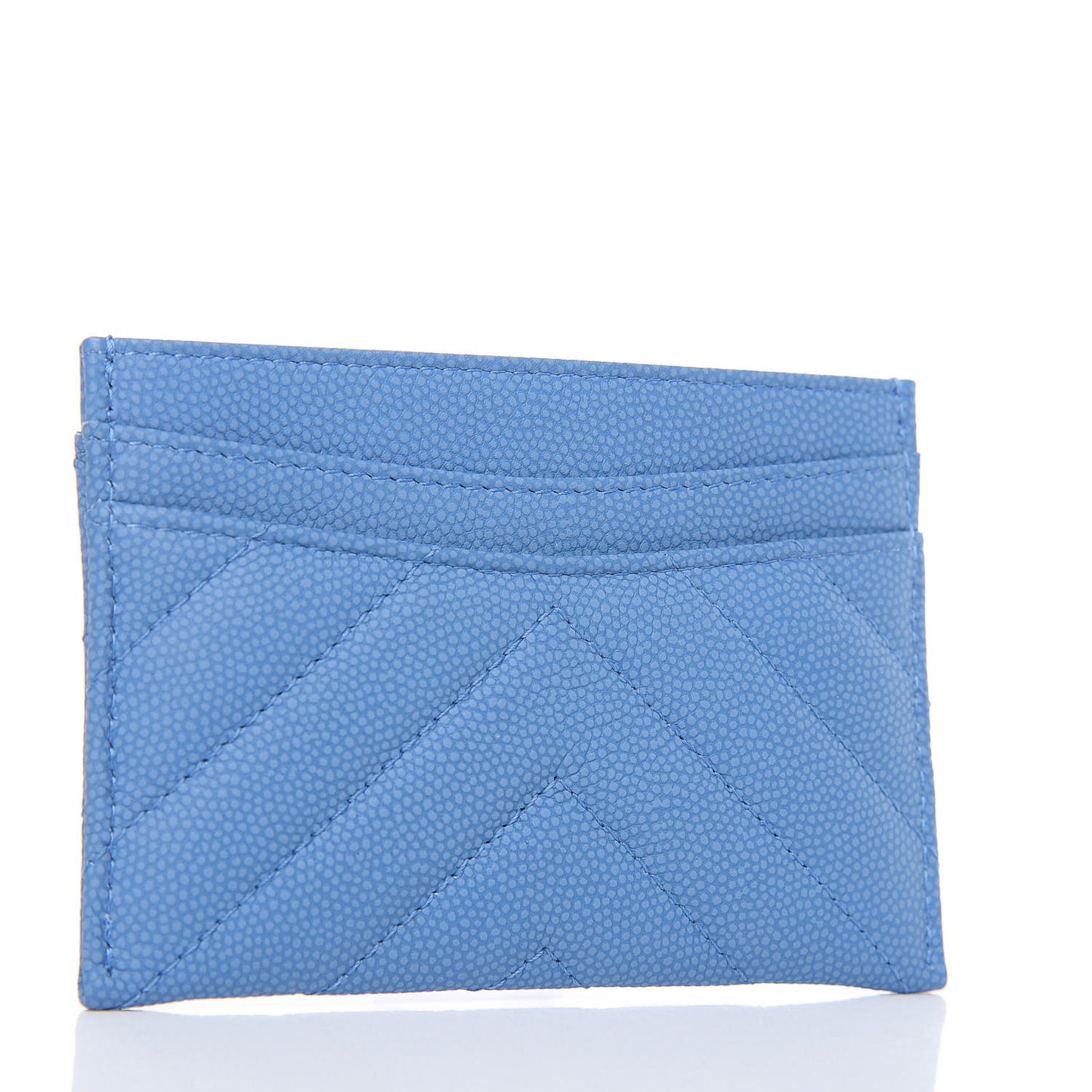 Caviar Chevron Quilted Card Holder Blue