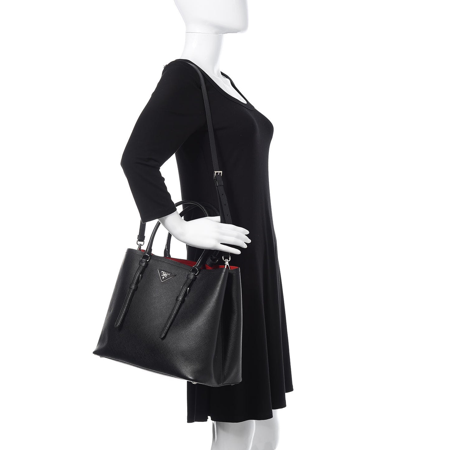 Saffiano Cuir Medium Double Handle Tote Black Fuoco