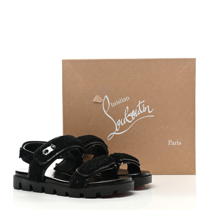Christian Louboutin Calfskin Crocodile Embossed Lock Wool Flat Sandals 39 Black 8 of 8