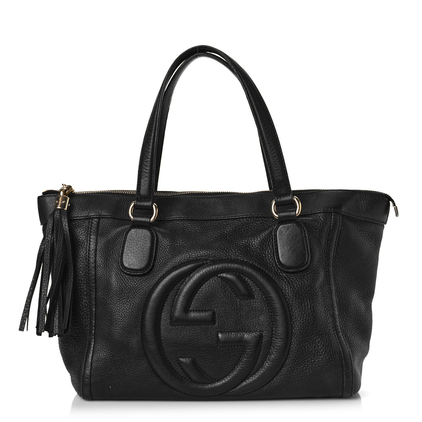 Pebbled Calfskin Small Soho Top Handle Bag Black