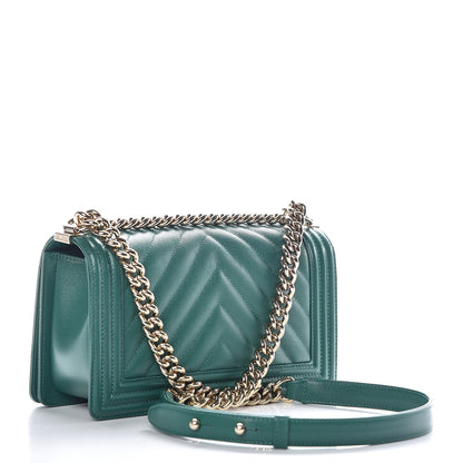 Chanel Caviar Chevron Quilted Medium Boy Flap Green 3 of 10