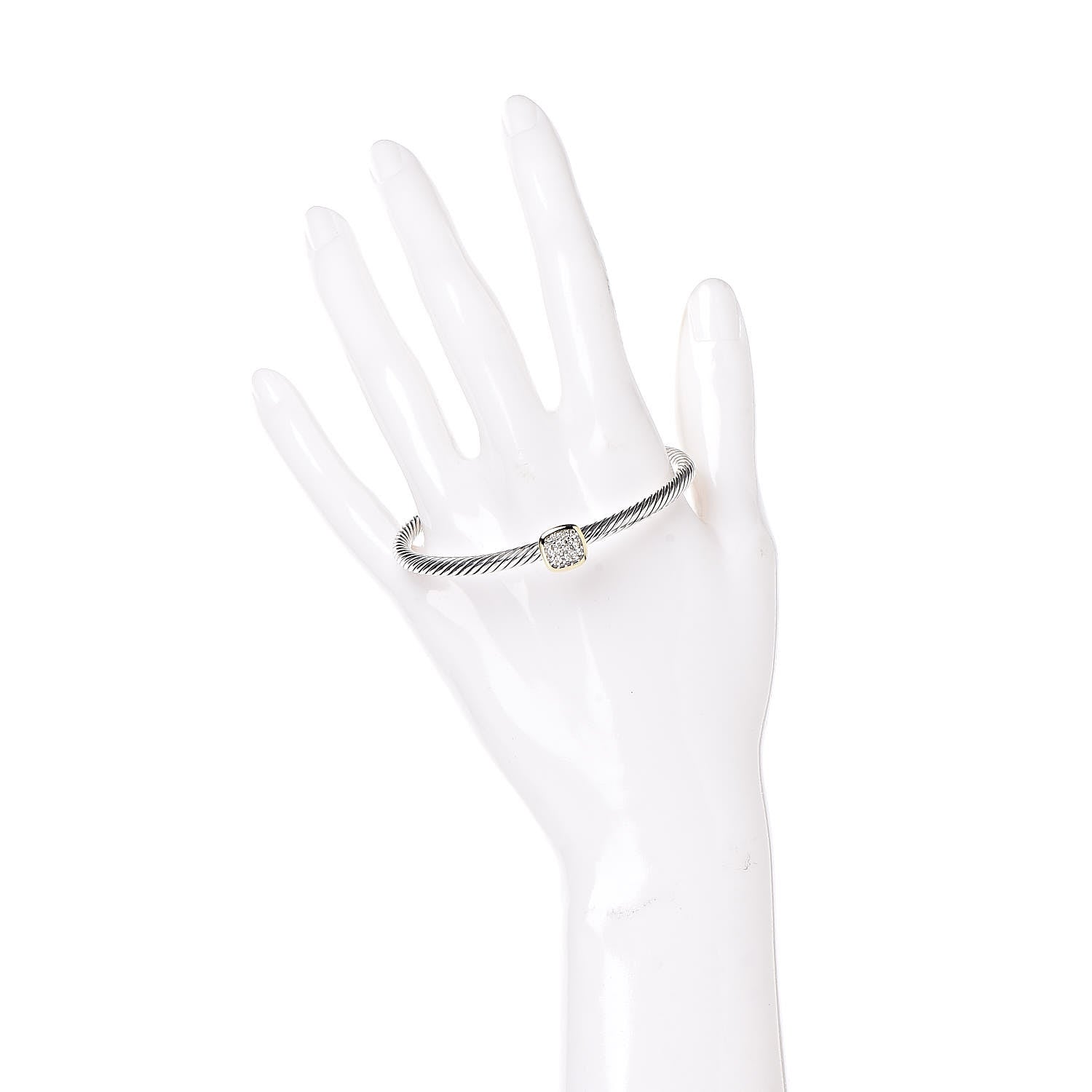 David Yurman Sterling Silver 18K Yellow Gold Diamond 4mm Cable Classics Station Bracelet 2 of 5