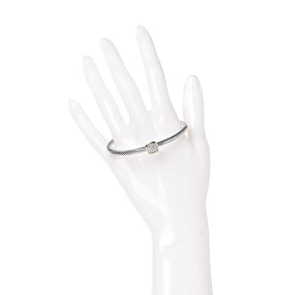 David Yurman Sterling Silver 18K Yellow Gold Diamond 4mm Cable Classics Station Bracelet 2 of 5