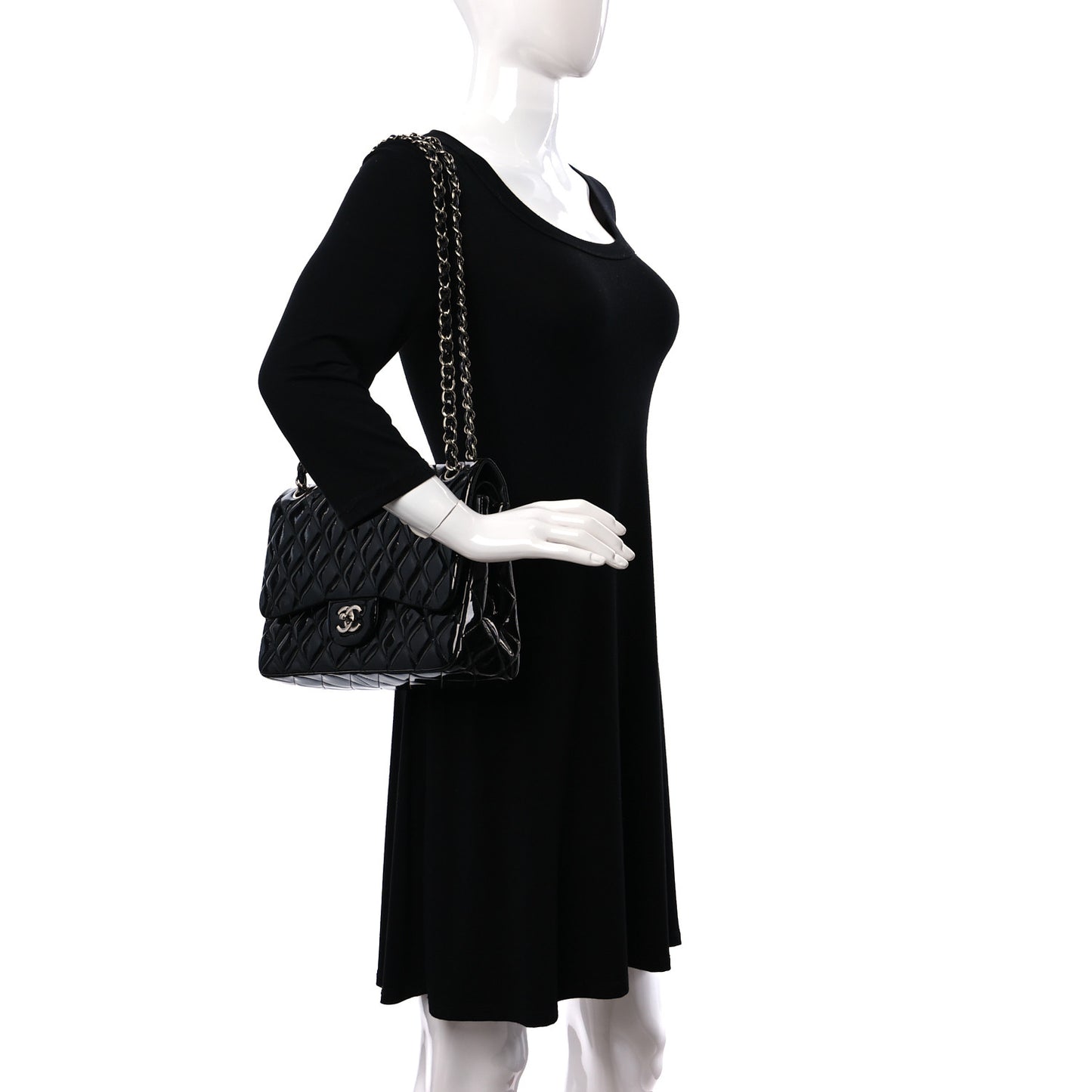 Patent Quilted Jumbo Double Flap Black