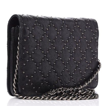 Chanel Crumpled Lambskin Studded Paris Dallas Wallet On Chain WOC Black 3 of 11