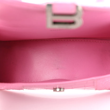 Balenciaga Shiny Calfskin Crocodile Embossed Hourglass Top Handle Bag XS Baby Pink 5 of 10