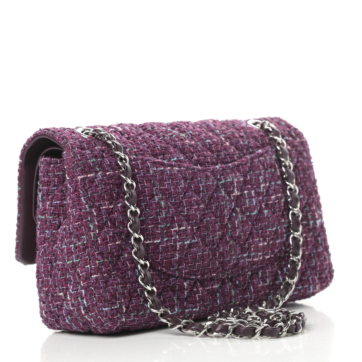 Chanel Tweed Quilted Medium Double Flap Purple Green Turquoise 3 of 13