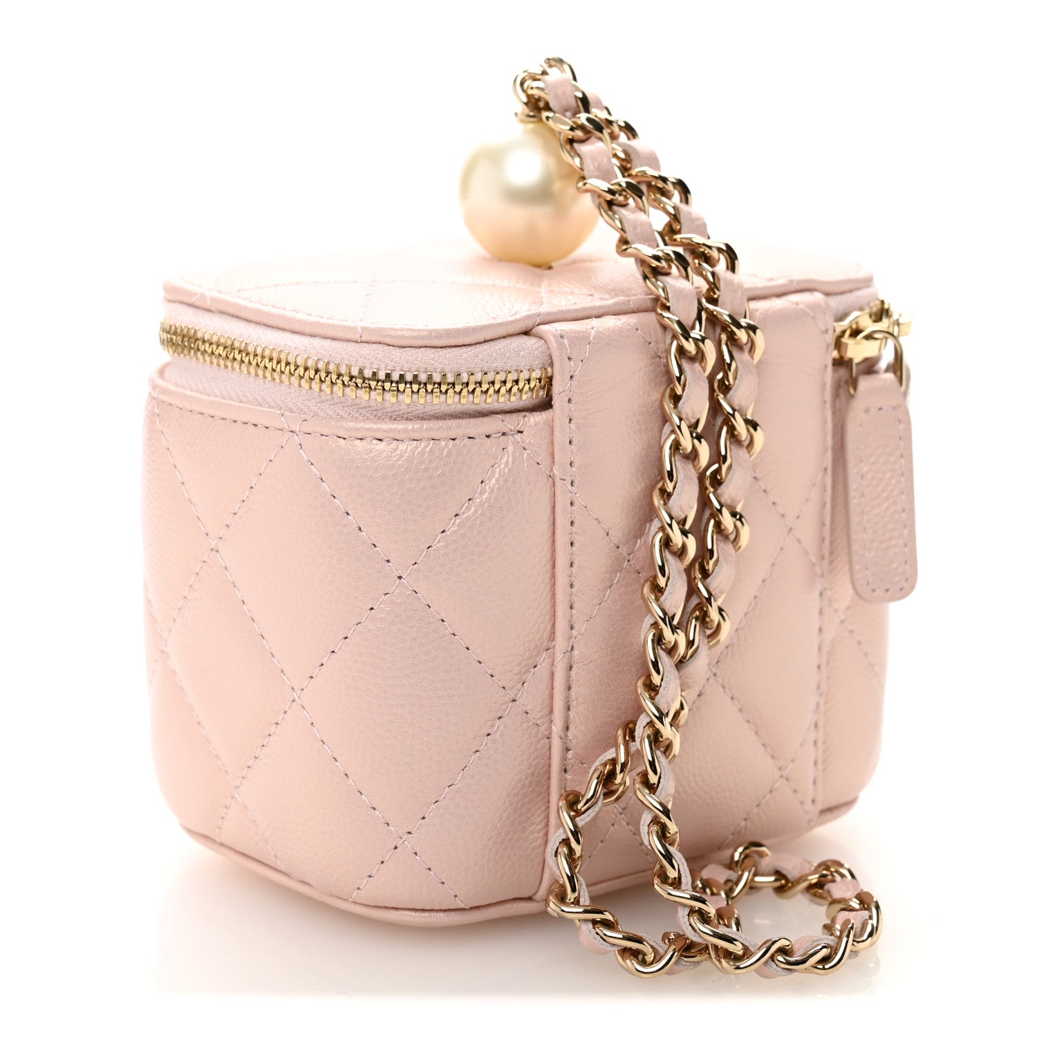 Chanel Iridescent Caviar Quilted Mini Pearl On Top Vanity Case With Chain Light Pink 3 of 10