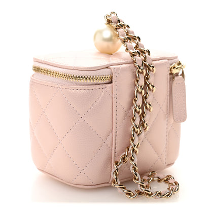 Chanel Iridescent Caviar Quilted Mini Pearl On Top Vanity Case With Chain Light Pink 3 of 10