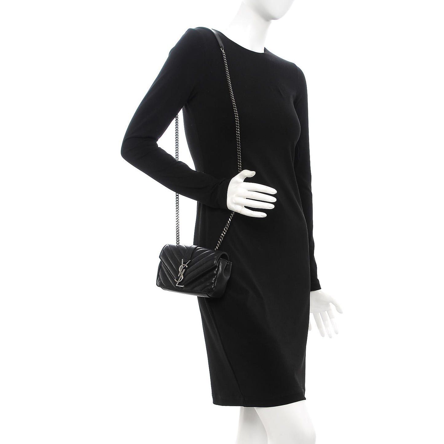 Sheepskin Matelasse Chevron Monogram Classic Baby Chain Bag Black