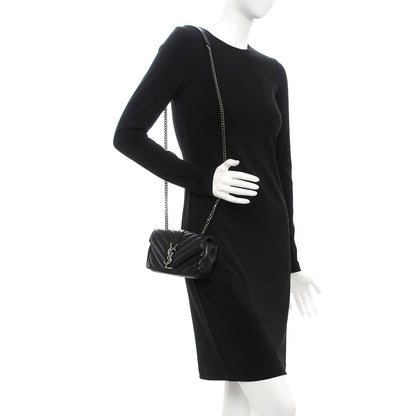 Saint Laurent Sheepskin Matelasse Chevron Monogram Classic Baby Chain Bag Black 2 of 8