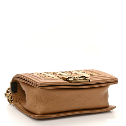 Chanel Metallic Lambskin Small Golden CC Boy Flap Dark Gold 4 of 10
