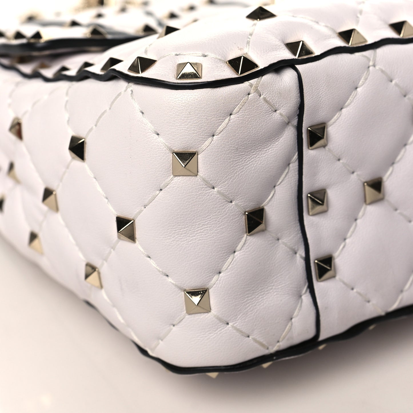 Lambskin VLTN Print Medium Rockstud Spike Shoulder Bag Optic White Black