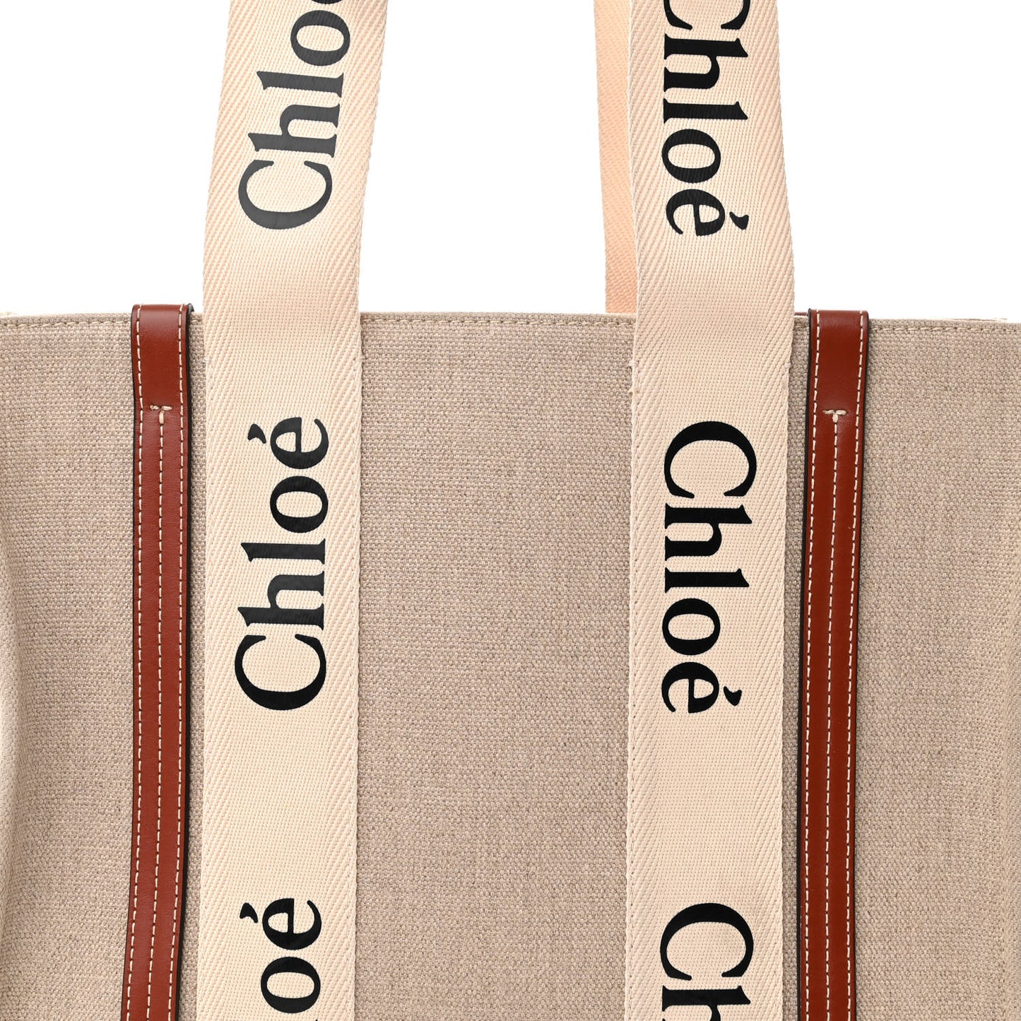 Linen Calfskin Medium Woody Ribbon Tote White Brown